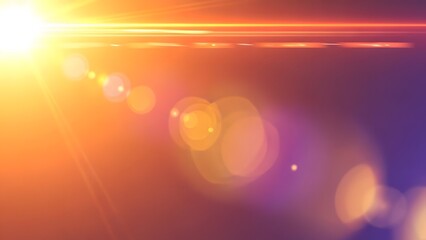 Bright orange and yellow lens flare effect with glowing light rays on a dark background, creating an abstract and vibrant visual.