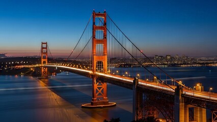 Naklejka premium Iconic Golden Gate Bridge Illuminated at Night in San Francisco