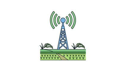 Vibrant vector illustration of a modern communication tower actively broadcasting wireless signals, symbolizing essential global connectivity and technological advancement across diverse landscapes