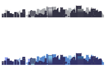 シンプルな街並みのシルエットのフレームイラスト　背景イラスト　都市景観