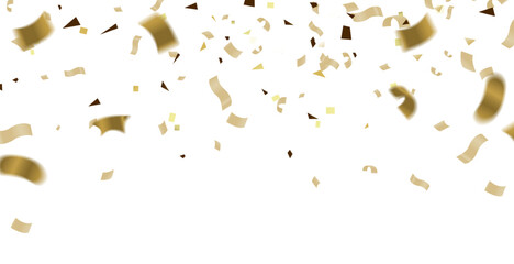 Luxurious falling gold confetti background isolated on white Ideal for celebration party banners New Year awards and festive event designs motion blur effect