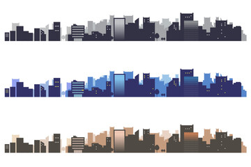 シンプルな街並みのシルエットのイラストセット　背景イラスト　都市景観