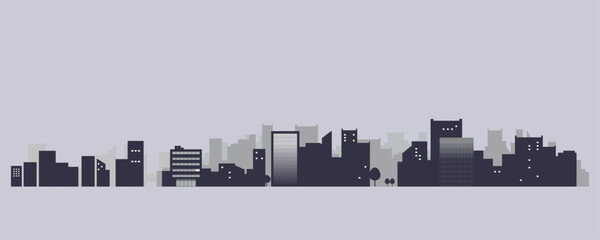 シンプルな街並みのシルエットイラスト　背景イラスト　都市景観