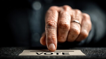 Close-up of a finger pressing the vote slot, highlighting elections and civic duty