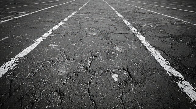 ひび割れた路面の白線