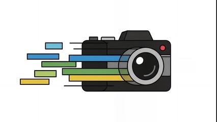Modern camera with colorful bars representing data and technology