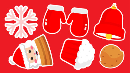Christmas icons including mittens bell and santa face cookie 4K pattern video