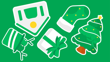 Features a christmas tree presents and stocking on green 4K pattern video