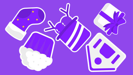 This purple background features a stocking dessert ornament present and digital display 4K pattern video