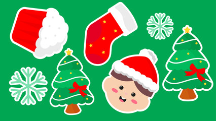 Christmas themed stickers like trees socks and snowflakes 4K pattern video