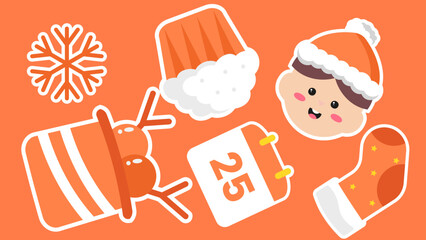 Cute christmas themed cartoon illustrations on an orange background 4K pattern video