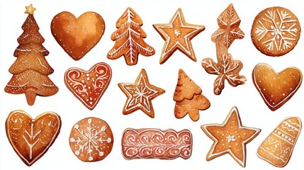 A vibrant collection of decorative gingerbread cookies in various festive shapes, ideal for holiday celebrations and baking inspiration.