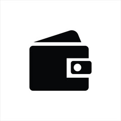 Simple black and white illustration depicting a closed wallet with a card partially visible financial icon