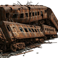 Derelict Train Cars isolated on transparent background