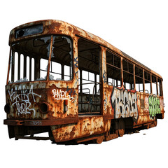Abandoned Streetcar with Graffiti isolated on transparent background