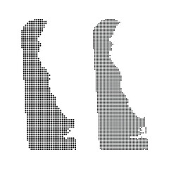 Creative black and grey dotted pattern vector map of Delaware state isolated on white background