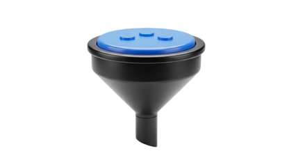 3D Rendered Black Funnel with Blue Lid