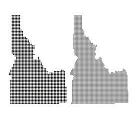 Idaho state map set featuring black dotted halftone pattern isolated on white for professional layouts