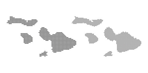 Maui county map set featuring black dotted halftone pattern isolated on white for modern layouts