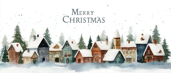 Charming winter village scene adorned with snow and festive decorations, exuding Christmas spirit and joy.