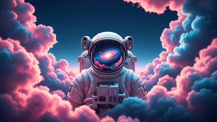 Astronaut helmet with galaxy reflection isolated on white background