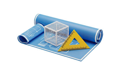 Architectural Blueprint with Tools: Design and Construction Concept