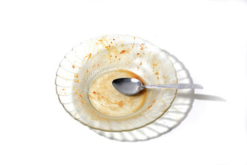 remaining sauce on plate isolated on white background