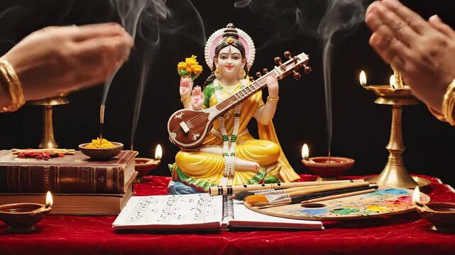 Saraswati Puja Ceremony Devotion to Goddess of Knowledge and Arts