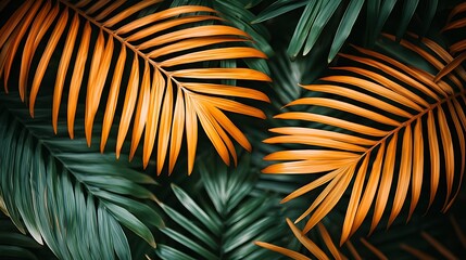 Vibrant Tropical Palm Leaves in Contrasting Colors.