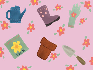 Seamless pattern of gardening tools