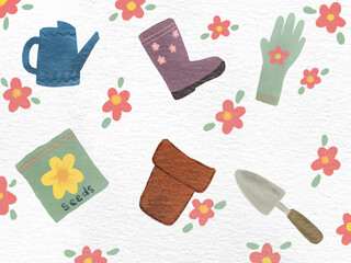 Seamless pattern of gardening tools