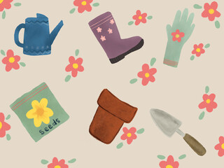 Seamless pattern of gardening tools