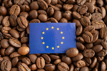 EU flag on coffee bean, import export trade online commerce.