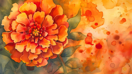 watercolor macro orange marigold flower warm