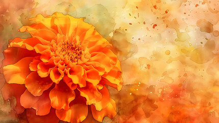 watercolor macro orange marigold flower warm