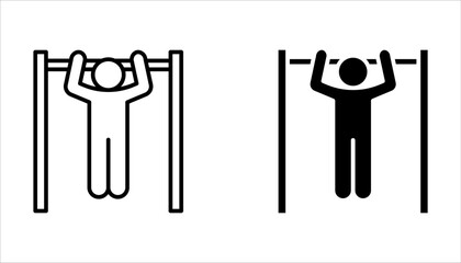 Pull-Up Bar Outline Icon set for Strength and Fitness Training on white background