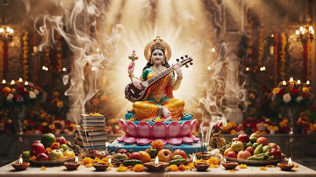 Vasant Panchami Saraswati Puja Ceremony Divine Atmosphere