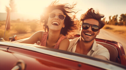 young couple on the car