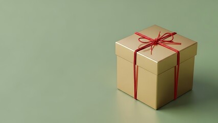 Obraz premium Golden Gift Box with Red Ribbon Festive Celebration Present Surprise Package