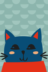 Cute cartoon cat illustration in flat style with plain background