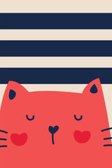 Cute cartoon cat illustration in flat style with plain background