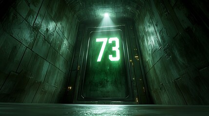 Glowing Number 73 in a Dark Tunnel Entrance.