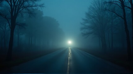 Obraz premium Mysterious Road Through Dark Forest at Night