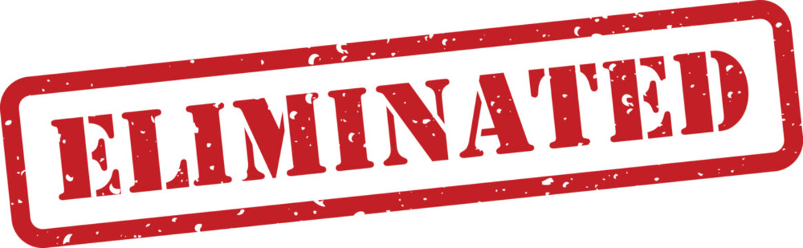 Red eliminated stamp on white background