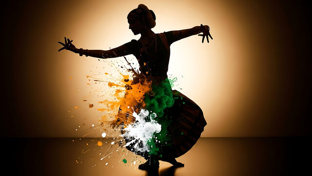 Indian classical dancer in motion with tricolor effect