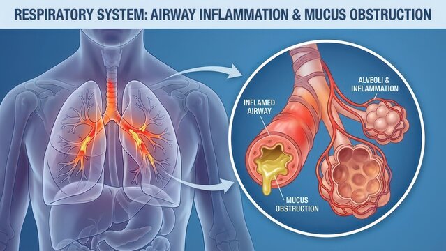 Detailed Visual Representation of Airway Inflammation and Mucus Obstruction in the Respiratory System