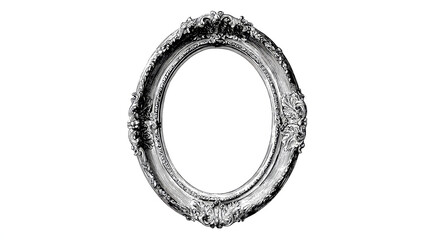 Vintage detailed ink drawing of an ornate oval picture frame with intricate floral and scroll patterns