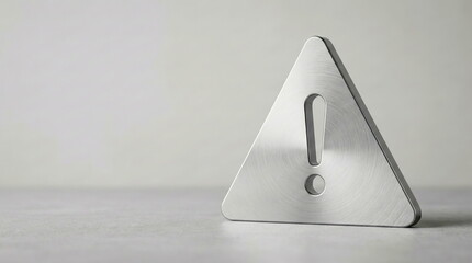 Metal warning sign with exclamation mark on a neutral grey background, symbolizing caution, risk, danger, and important system alerts.