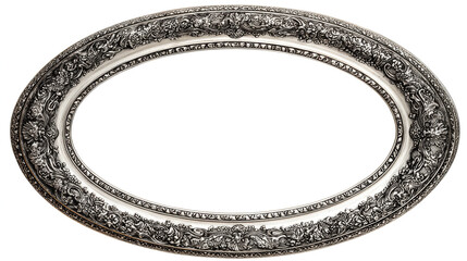 Vintage oval frame with detailed ornate ink drawing, intricate floral and scroll patterns in a classic style