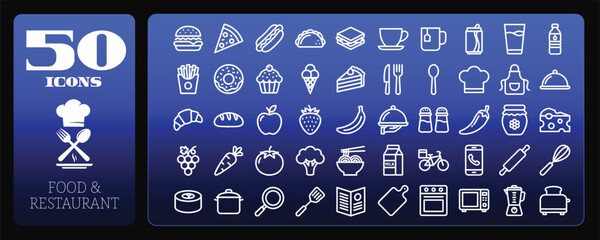 Food Drink and Restaurant Line Icons